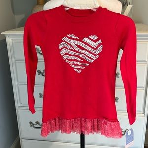 Sonoma Red Sweater Cotton Ruffle Sequins Heart Girls 4 Valentines New